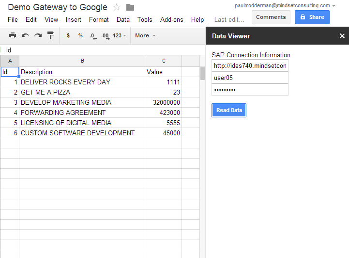 Google Docs to SAP NetWeaver