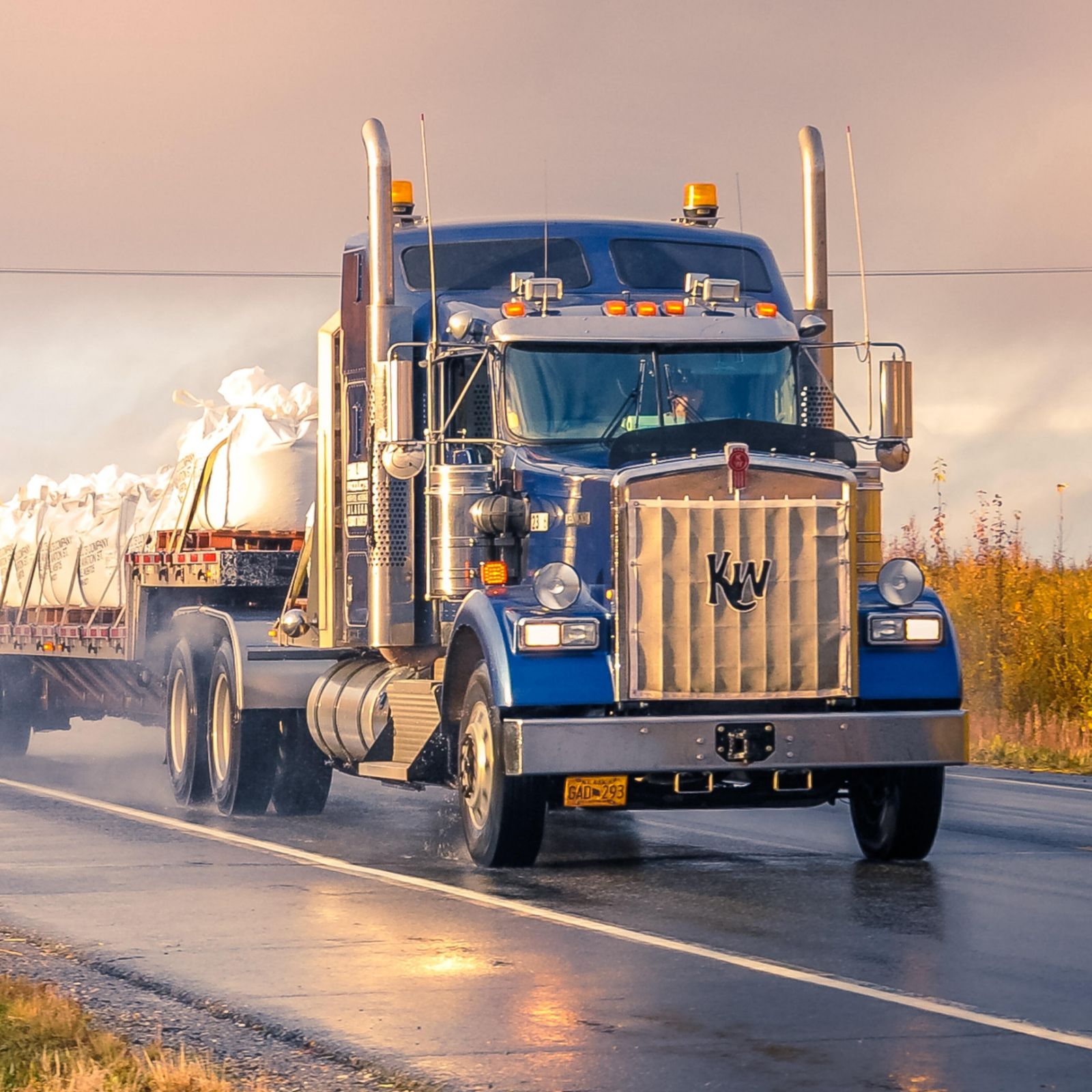 Semi truck drivign on highway