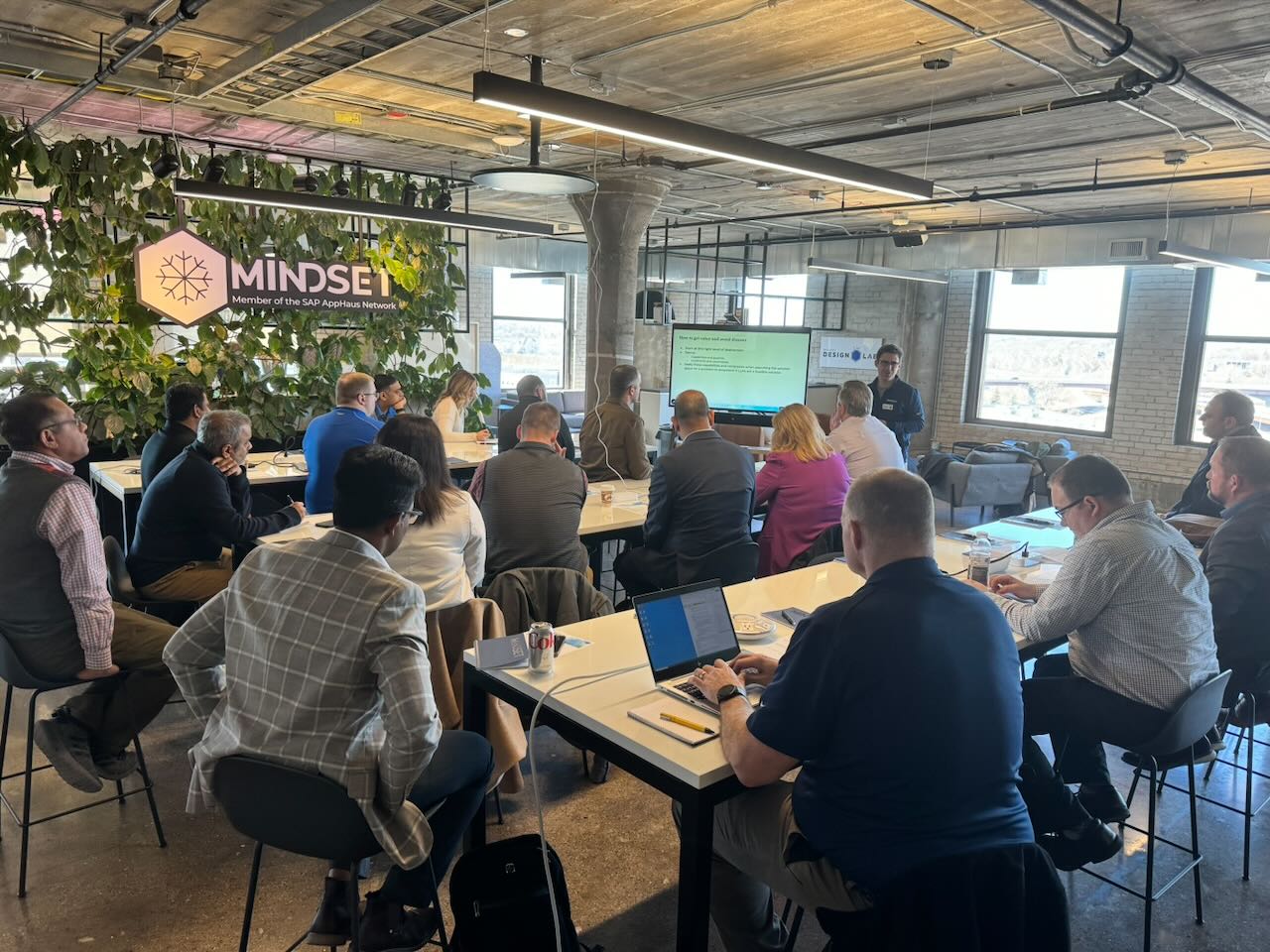 SAP consultants collaborating during a workshop at the Mindset AppHaus office in Minneapolis