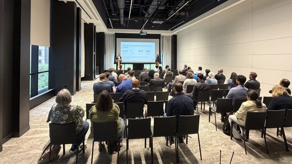 The audience at SAP Connect Days Chicago, September 2026, during the NTIC and Mindset session. The slide reads The core is current. Everything else is ours to build.