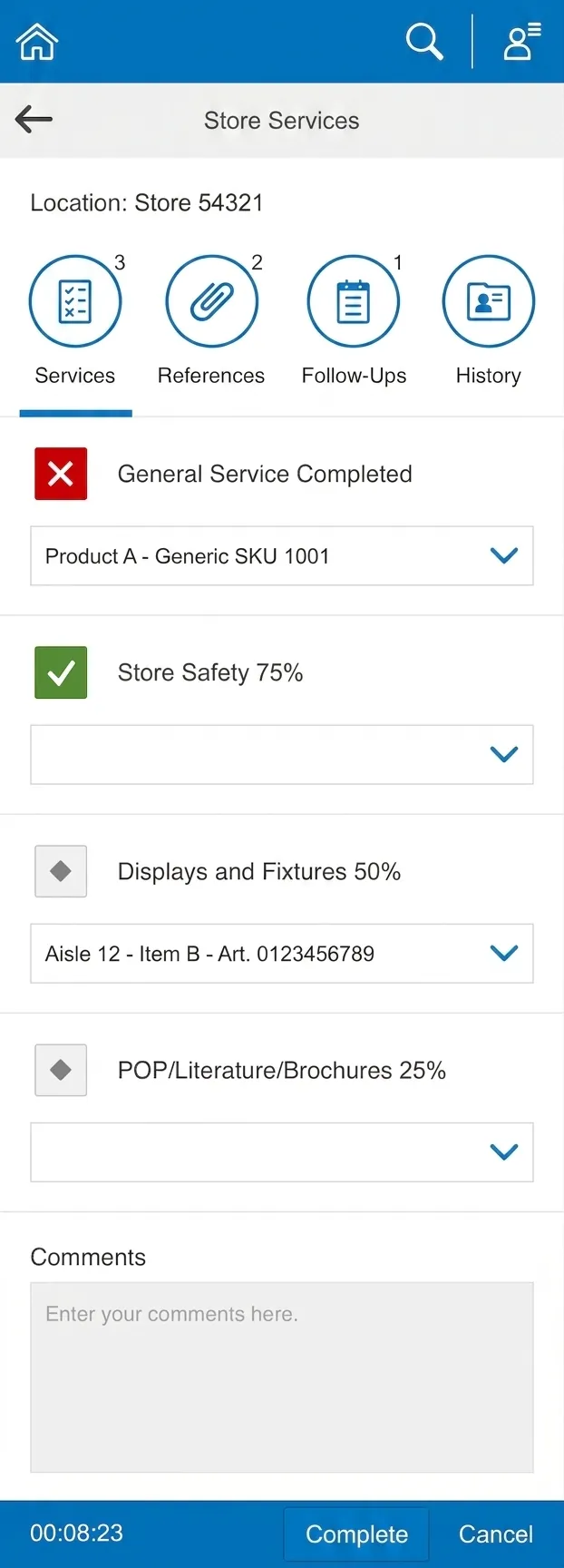 SAP Fiori store services checklist app, anonymized recreation